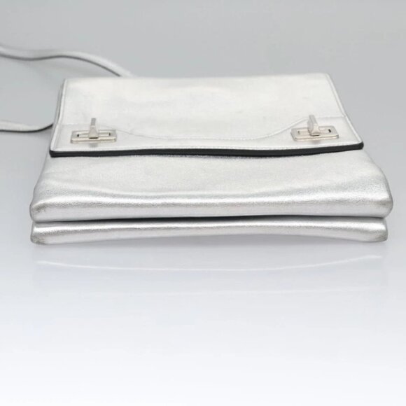 PRADA Chain Hand Bag Leather 2way Silver Auth BD055AV - Picture 7 of 15
